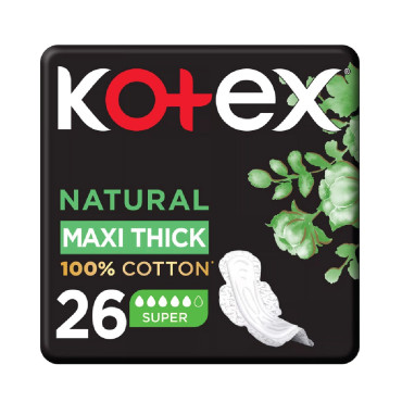 KOTEX NATURAL MAXI THICK FOR SUPER WITH WINGS 26 PADS 
