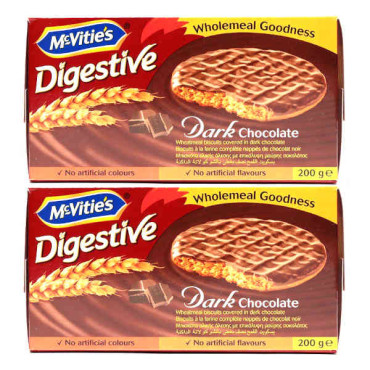 MCVITIES DIGESTIVE BISCUITS DARK CHOCOLATE 2 X 200GM 