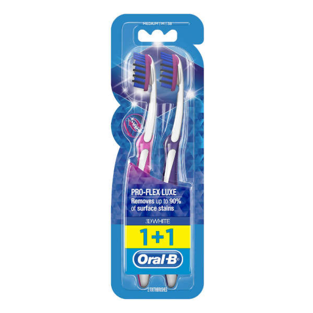 ORAL B PRO-FLEX LUXE TOOTHBRUSH 3D WHITE MEDIUM 1+1 