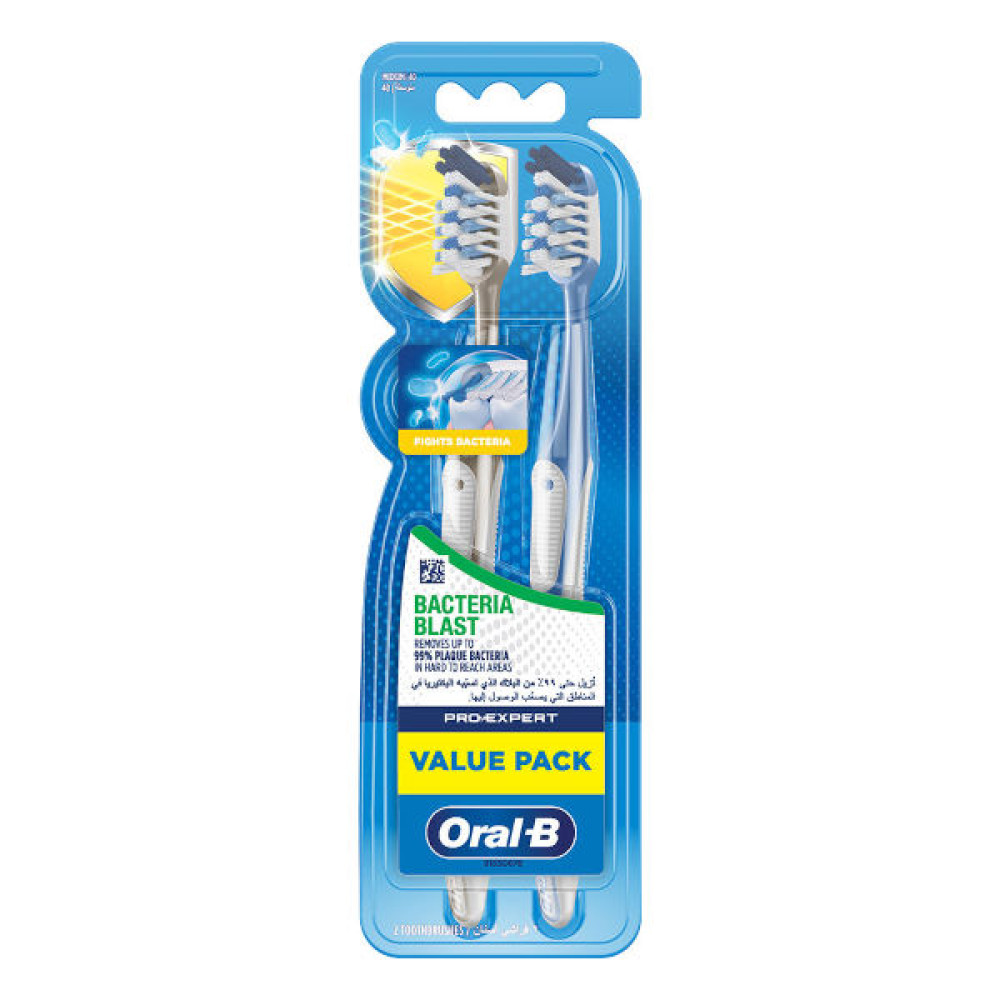 ORAL-B TOOTHBRUSH BACTERIA BLAST MEDIUM 2 PCS VALUE PACK 