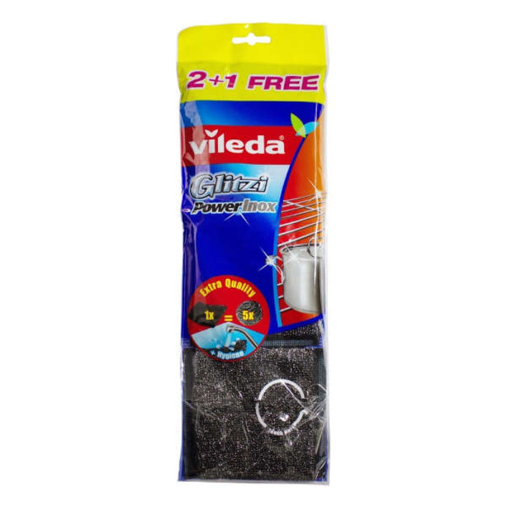 VILEDA GLITZI POWER INOX METAL SCOURER 2 + 1 FREE 