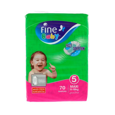 FINE BABY DIAPERS-MEGA PACK- MAXI 11-18KG 70S NO 5 