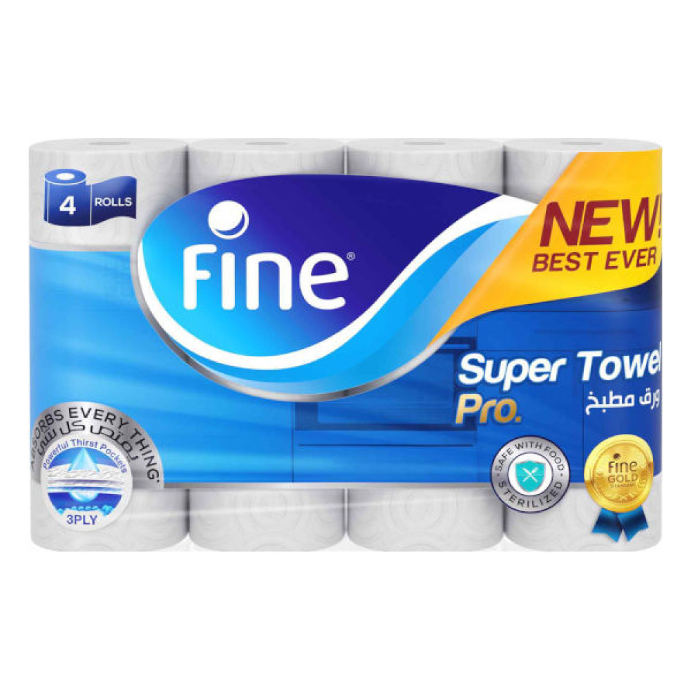 FINE SUPER PRO KITCHEN PAPER TOWEL 60 SHEETS 4 ROLL 