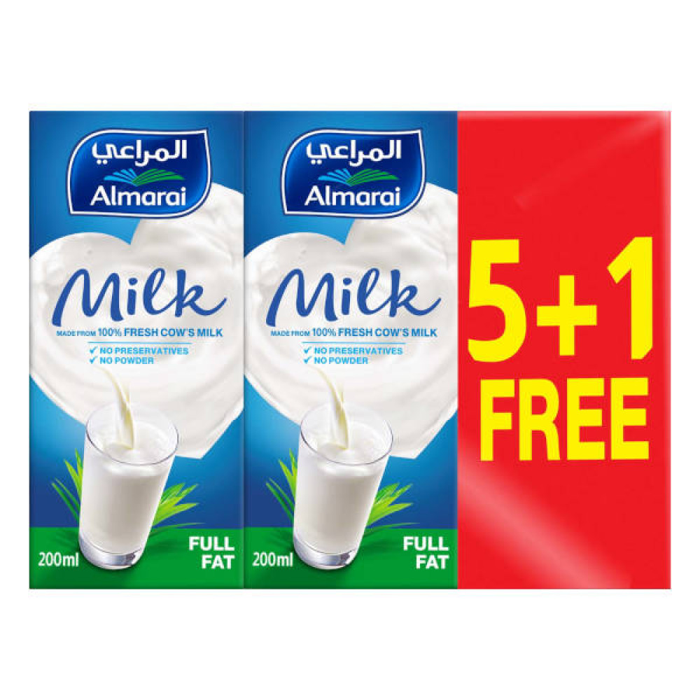 ALMARAI LONG LIFE MILK FULL FAT 200ML 5 + 1 FREE 