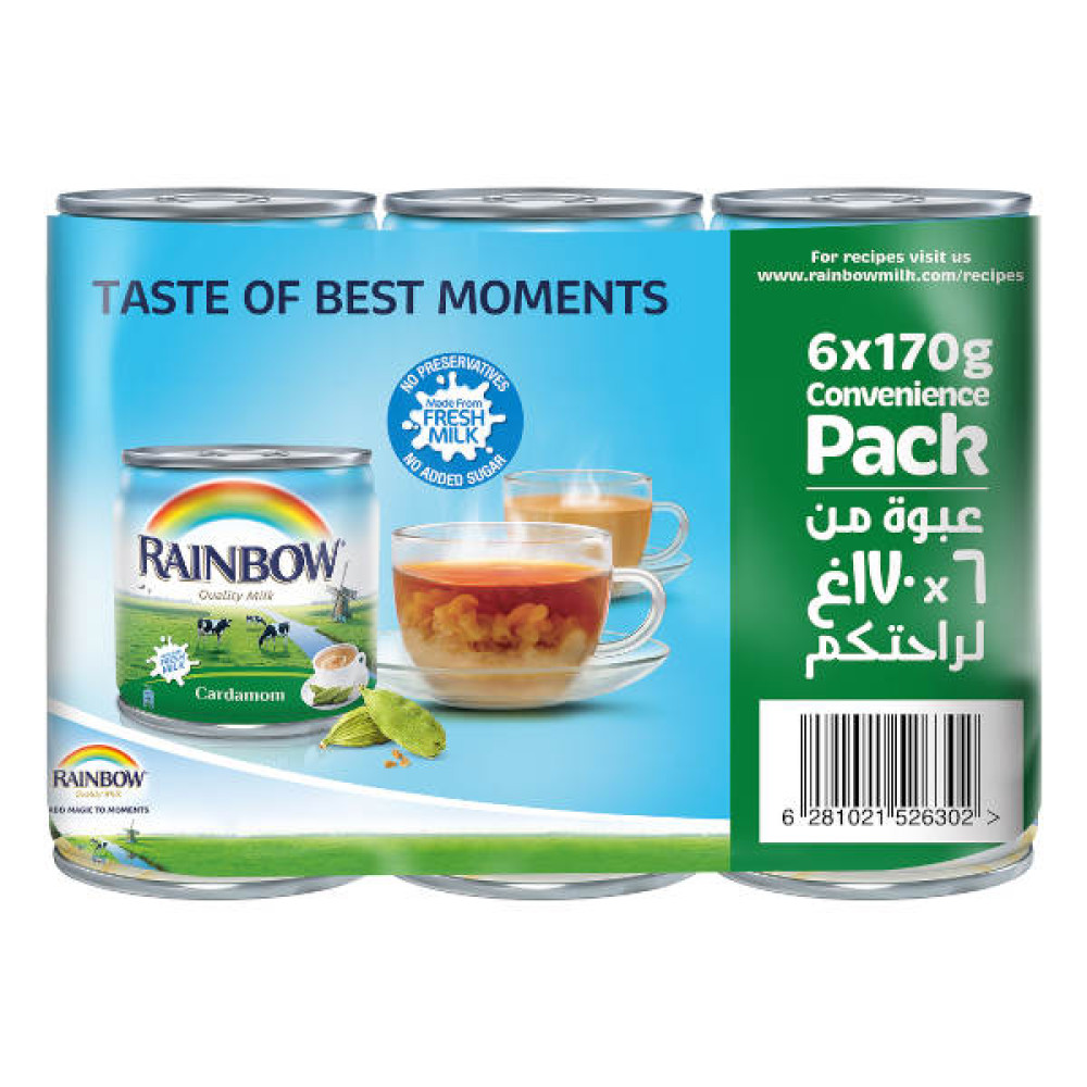 RAINBOW EVAPORATED MILK CARDAMOM 6 X 170GM 10% OFF 
