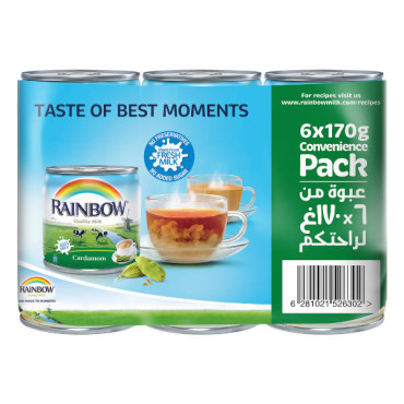 RAINBOW EVAPORATED MILK CARDAMOM 6 X 170GM 10% OFF 