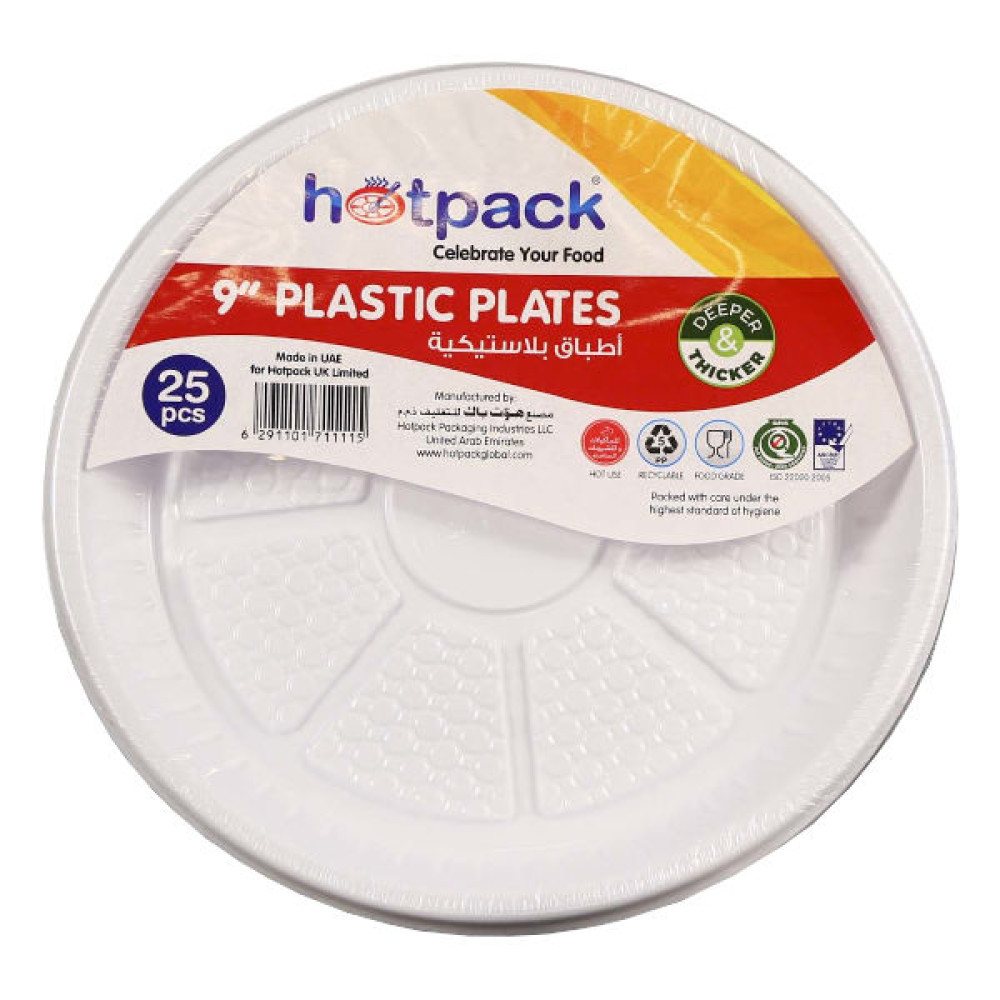 HOTPACK PLASTIC ROUND PLATE 9 INCHES 25'S 