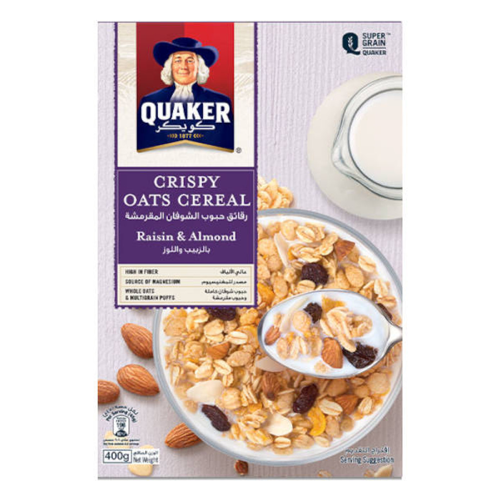 QUAKER CRISPY OATS CEREAL RAISIN & ALMOND 400GM 
