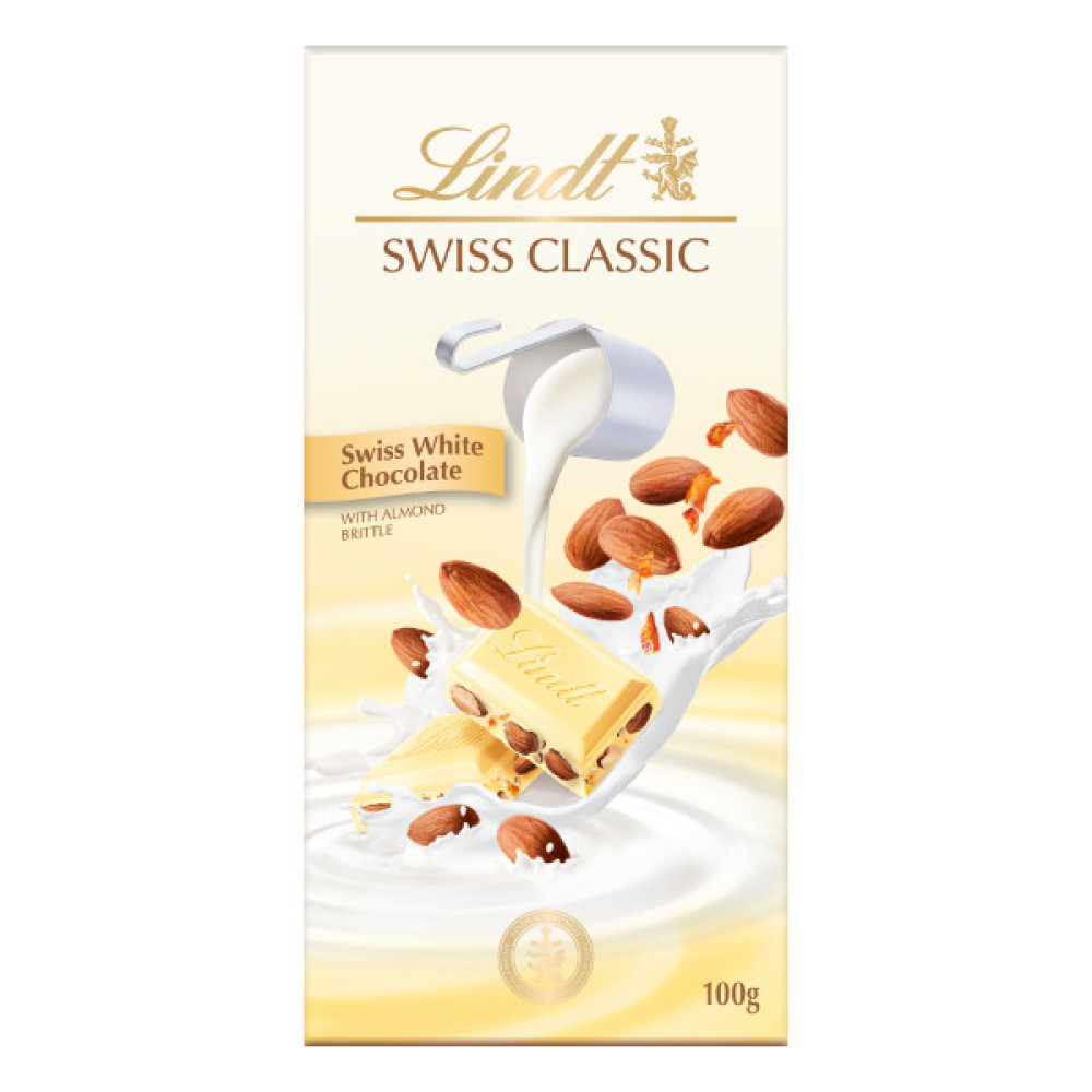 LINDT SWISS WHITE CHOCOLATE WITH ALMOND 100GM 
