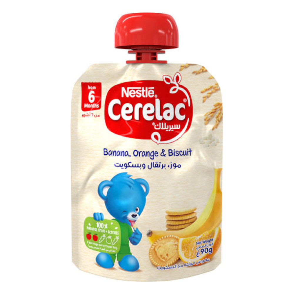 CERELAC BANANA, ORANGE AND BISCUIT PUREE 90GM 