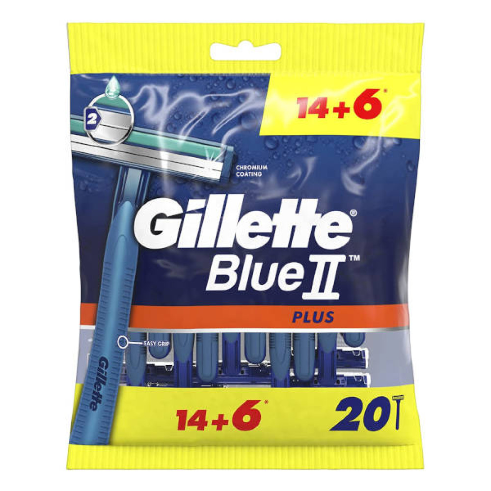 GILLETTE BLUE II PLUS DISPOSABLE RAZORS 14 + 6 