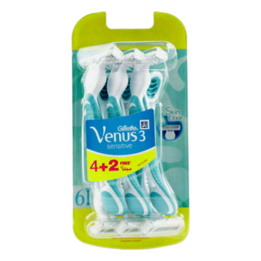 GILLETTE VENUS 3 SENSITIVE DISPOSABLE RAZORS 4 + 2 FREE 