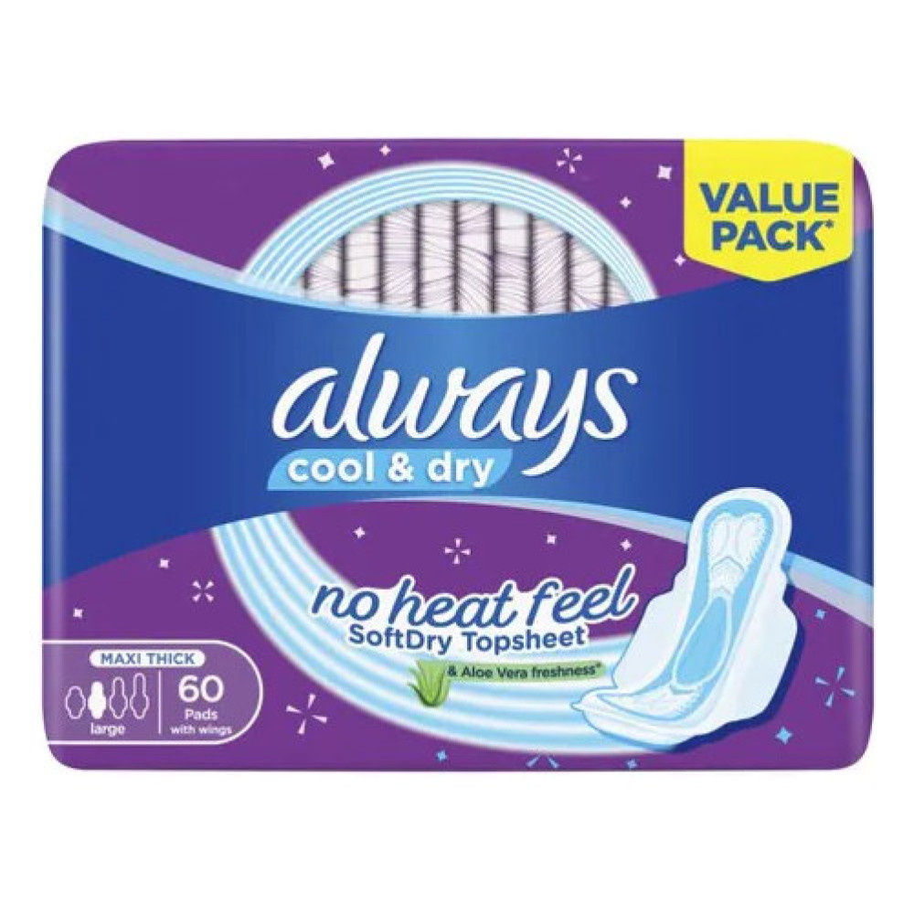 ALWAYS COOL & DRY MAXI THICK LARGE 60 PADS WITH WINGS 