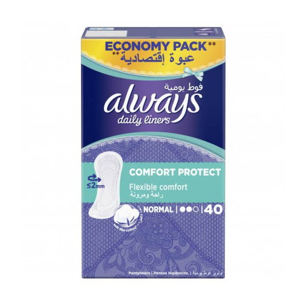 ALWAYS DAILY LINERS COMFORT PROTECT NORMAL 40 PADS 