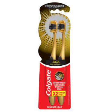 COLGATE TOOTHBRUSH 360 CHARCOAL GOLD VAL PK 2 PC