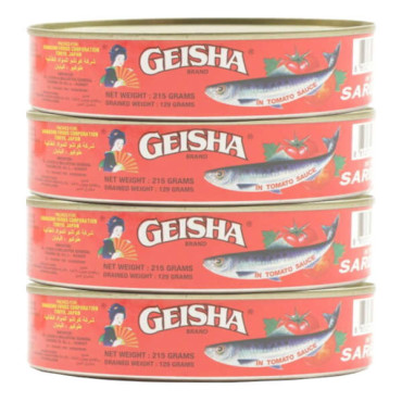 GEISHA SARDINES IN TOMATO SAUCE 4 X 215GM 