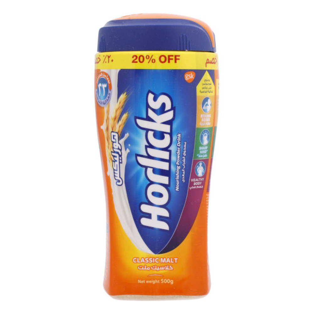 HORLICKS CLASSIC MALT POWDER DRINK 500GM 20% OFF 